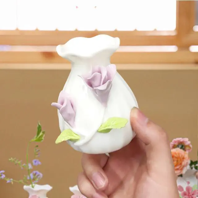 Alt view image 6 of 6 - Handmade Ceramic Vase, 3D Hand Painted Flower Home Decor, Porcelain Relief Flowers, Living Room Dining Desk Statue Ornaments, 1 Piece
