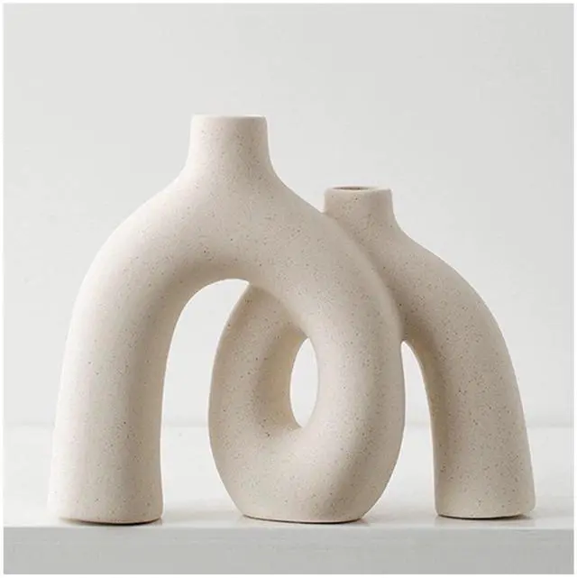 Main image of Hug Donut Decorative Vase Set - Modern Nordic Boho Style Vases Home Decor, Matte Ceramic Decorations for Living Room Shelf, Bookshelf Mantle Entryway Table or Console Décor (Cream White)