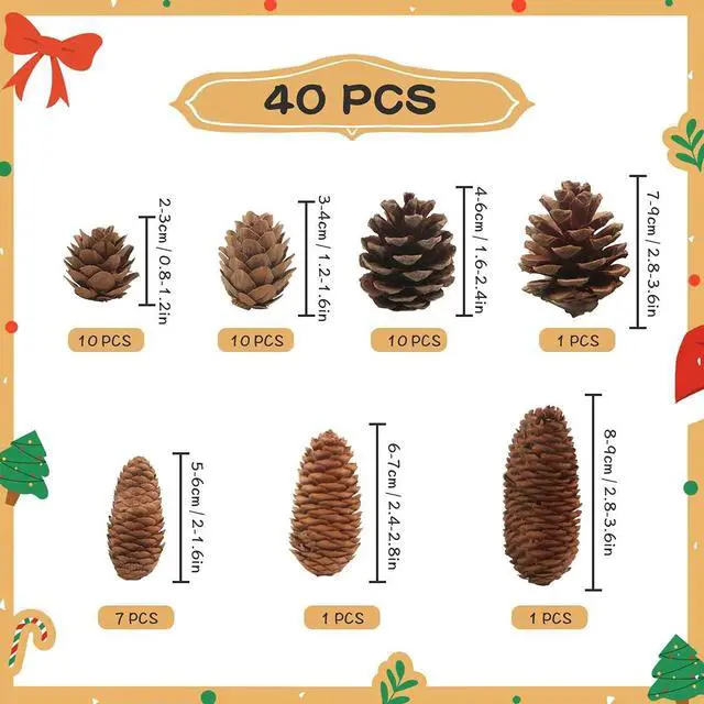 Alt view image 3 of 6 - 40 PCS Rustic Pine Cone Decorations - Large, Medium and Mini Sizes for Table, Tree and Home Decor