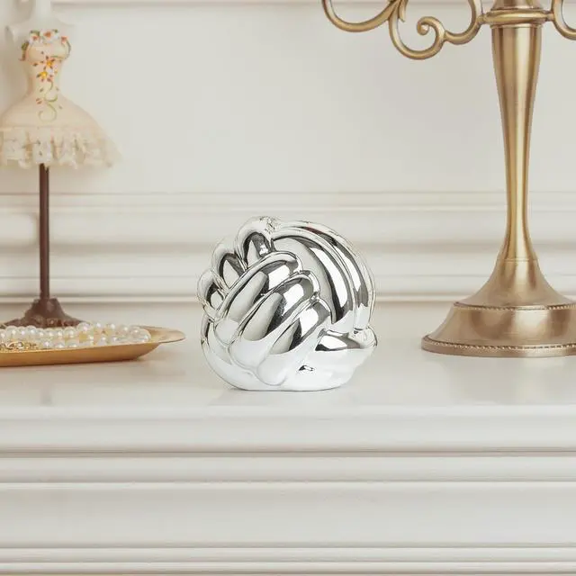 Alt view image 2 of 7 - Small Silver Knot Decor, Chain Link Decor, Coffee Table Decor, Book Shelf Decor, Entry Table Decor, Aesthetic Minimalist Decorative Objects for Modern Home Living Room, Desk Decor for Office (Silver)