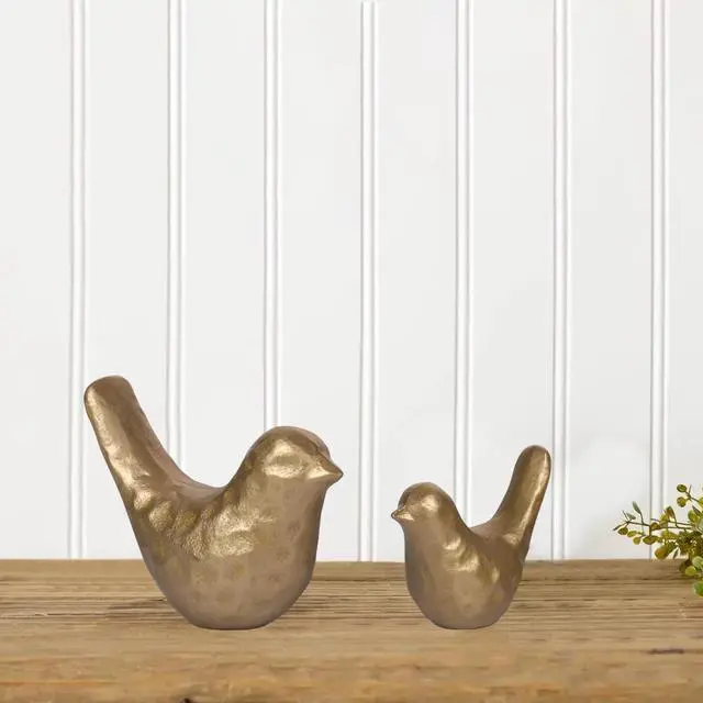 Alt view image 4 of 7 - Elegant Cast Iron Bird Statue with Vintage Brass Coating Gold Bird Figurine for Home Desk, Living Room, Bedroom, Office Charming Decorative Ornament