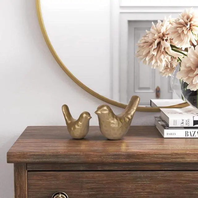Alt view image 5 of 7 - Elegant Cast Iron Bird Statue with Vintage Brass Coating Gold Bird Figurine for Home Desk, Living Room, Bedroom, Office Charming Decorative Ornament
