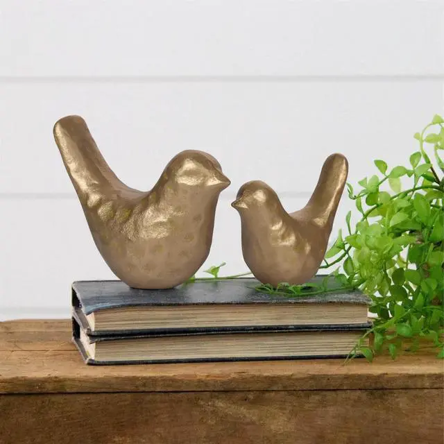 Alt view image 3 of 7 - Elegant Cast Iron Bird Statue with Vintage Brass Coating Gold Bird Figurine for Home Desk, Living Room, Bedroom, Office Charming Decorative Ornament