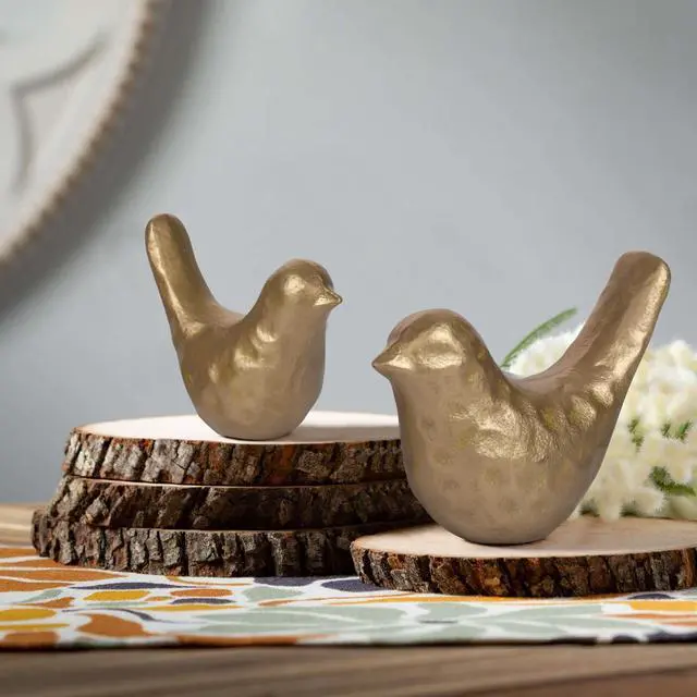 Alt view image 6 of 7 - Elegant Cast Iron Bird Statue with Vintage Brass Coating Gold Bird Figurine for Home Desk, Living Room, Bedroom, Office Charming Decorative Ornament