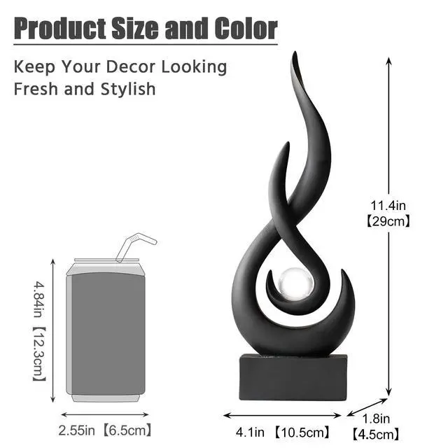 Alt view image 3 of 7 - Modern Abstract Art Table Decoration,Resin Flame Statue Modern Centerpiece Ornaments for Living Room Great Gift Idea Home Decor,Collectibles (Black)
