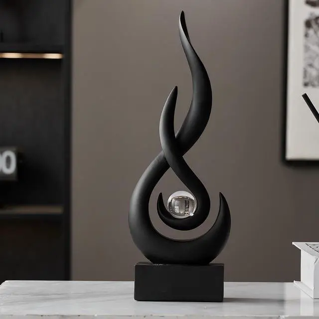 Alt view image 4 of 7 - Modern Abstract Art Table Decoration,Resin Flame Statue Modern Centerpiece Ornaments for Living Room Great Gift Idea Home Decor,Collectibles (Black)