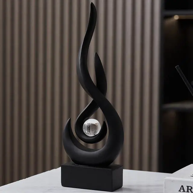 Alt view image 6 of 7 - Modern Abstract Art Table Decoration,Resin Flame Statue Modern Centerpiece Ornaments for Living Room Great Gift Idea Home Decor,Collectibles (Black)