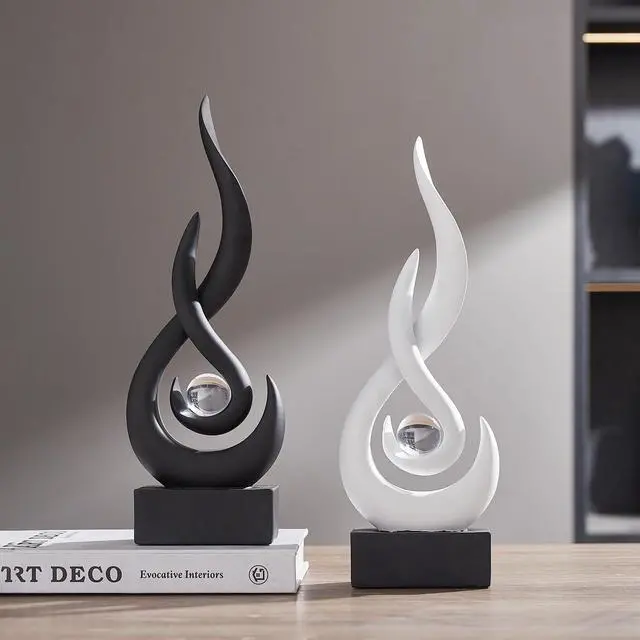 Alt view image 7 of 7 - Modern Abstract Art Table Decoration,Resin Flame Statue Modern Centerpiece Ornaments for Living Room Great Gift Idea Home Decor,Collectibles (Black)