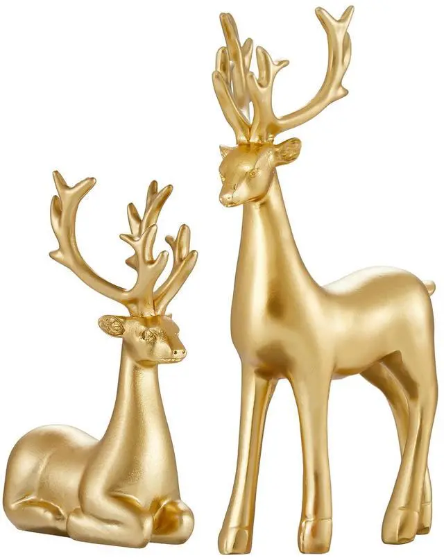 Main image of Christmas Decorative Gift 2PCS Deer Sculpture 3D Geometric Deer Ornaments Table Living Room Decoration (Gold Smooth)