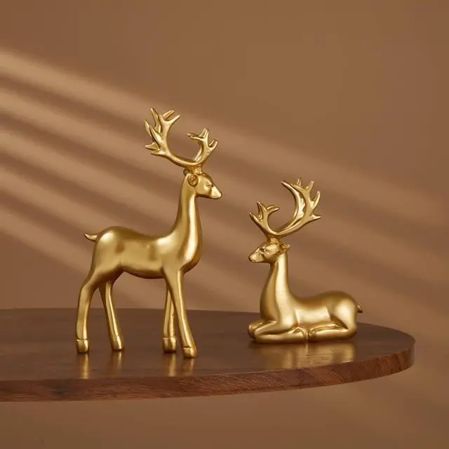 Alt view image 2 of 7 - Christmas Decorative Gift 2PCS Deer Sculpture 3D Geometric Deer Ornaments Table Living Room Decoration (Gold Smooth)