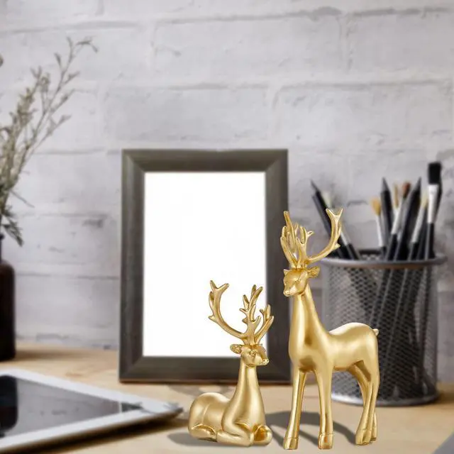 Alt view image 3 of 7 - Christmas Decorative Gift 2PCS Deer Sculpture 3D Geometric Deer Ornaments Table Living Room Decoration (Gold Smooth)