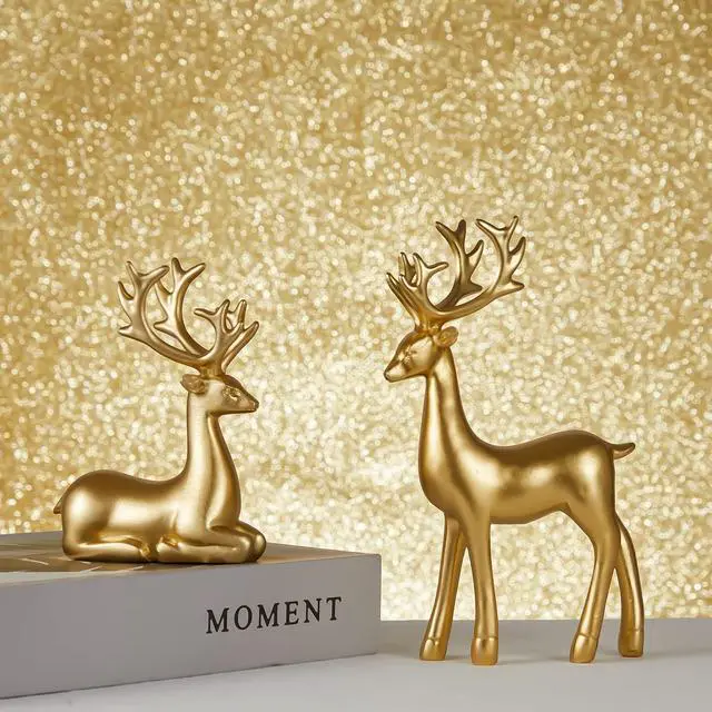 Alt view image 4 of 7 - Christmas Decorative Gift 2PCS Deer Sculpture 3D Geometric Deer Ornaments Table Living Room Decoration (Gold Smooth)
