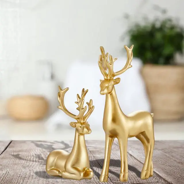 Alt view image 5 of 7 - Christmas Decorative Gift 2PCS Deer Sculpture 3D Geometric Deer Ornaments Table Living Room Decoration (Gold Smooth)