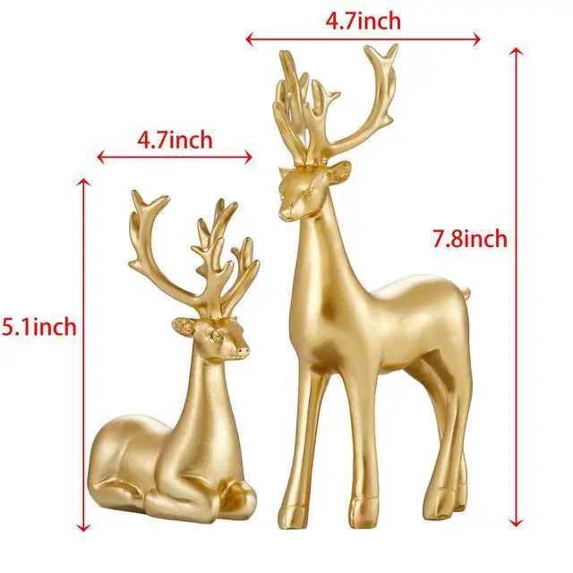 Alt view image 7 of 7 - Christmas Decorative Gift 2PCS Deer Sculpture 3D Geometric Deer Ornaments Table Living Room Decoration (Gold Smooth)