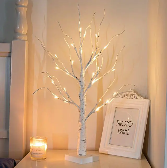 Main image of Artificial Tree for Christmas Decorations, 2FT Birch Tree with LED Lights, Warm White Fairy Lights Spirit Tree Lamp for Home Indoor Tabletop Centerpiece, Battery Powered, Timer