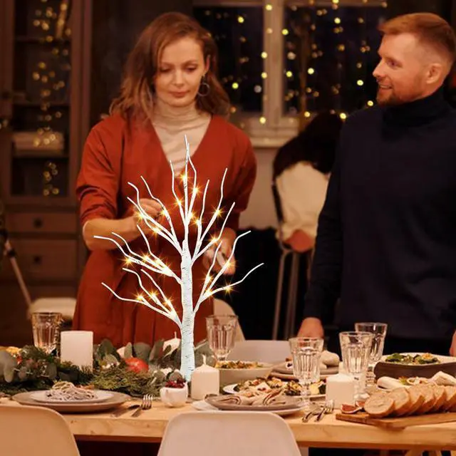 Alt view image 5 of 7 - Artificial Tree for Christmas Decorations, 2FT Birch Tree with LED Lights, Warm White Fairy Lights Spirit Tree Lamp for Home Indoor Tabletop Centerpiece, Battery Powered, Timer