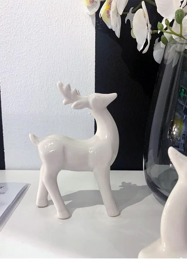 Alt view image 3 of 5 - Porcelain Christmas Reindeer Figurines, Pack 2 Mini Animal Reindeer Decor Deer Statues Sculpture Tabletop Ornaments for Cabinet Mantel Shelves Fireplace Home Décor Accents Collectible Figurines