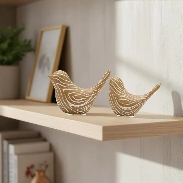 Alt view image 2 of 7 - 2PCS Small Birds Statues, Modern Home Decor Bird Sculptures, Animal Figurines Decorative Ornaments for Living Room, Bedroom, Office Desktop, Bookshelf, Coffee Table, Cabinets, Gifts for Bird Lovers