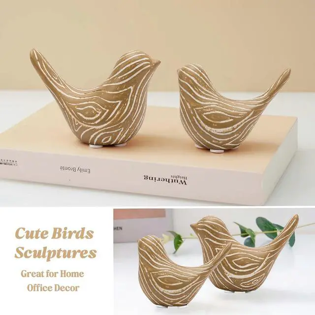 Alt view image 5 of 7 - 2PCS Small Birds Statues, Modern Home Decor Bird Sculptures, Animal Figurines Decorative Ornaments for Living Room, Bedroom, Office Desktop, Bookshelf, Coffee Table, Cabinets, Gifts for Bird Lovers