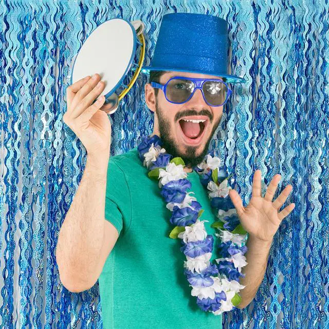 Alt view image 4 of 7 - Tinsel Foil Fringe Curtains Wavy Backdrop for Parties Sparkle Metallic Wavy Foil Fringe Backdrop Curtain for Party Decorations Photo Booth Props for Birthday Graduation Wedding