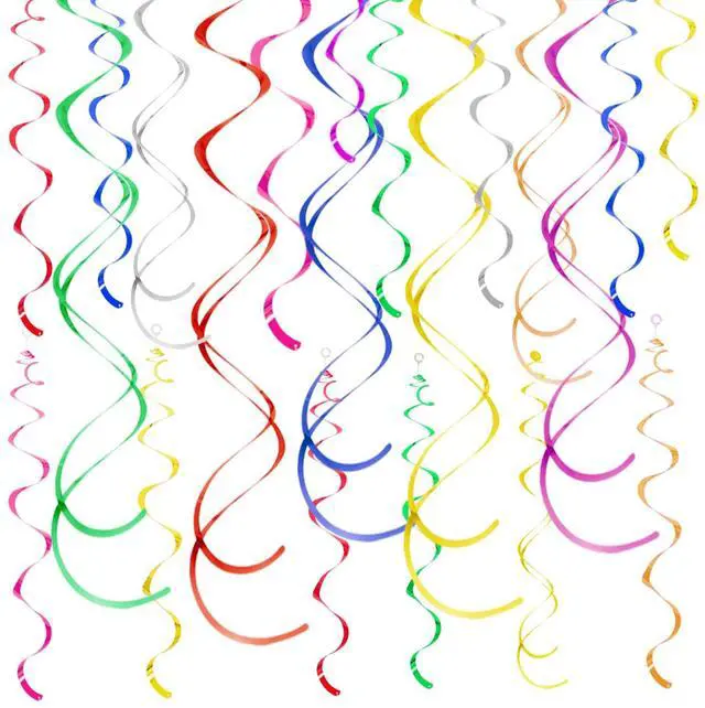 Main image of Colorful Ceiling Swirl Foil Decorations Hanging Plastic Streamer Themed Swirl Party Decoration for Wedding Thanksgiving Day Graduation Celebration, Pack of 28