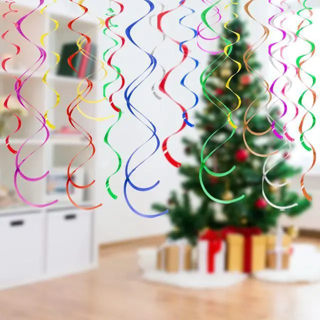 Alt view image 7 of 7 - Colorful Ceiling Swirl Foil Decorations Hanging Plastic Streamer Themed Swirl Party Decoration for Wedding Thanksgiving Day Graduation Celebration, Pack of 28