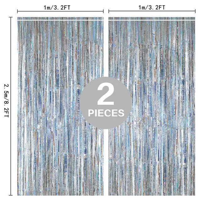 Alt view image 4 of 7 - 2 Pack 3.2ft x 8.2ft Silver Metallic Tinsel Foil Fringe Curtains, Door Streamer Photo Booth Backdrop for Birthday Graduation Engagement Bridal Shower Bachelorette Baby Shower Party Decorations