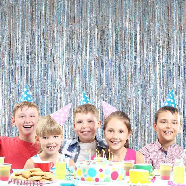 Alt view image 6 of 7 - 2 Pack 3.2ft x 8.2ft Silver Metallic Tinsel Foil Fringe Curtains, Door Streamer Photo Booth Backdrop for Birthday Graduation Engagement Bridal Shower Bachelorette Baby Shower Party Decorations