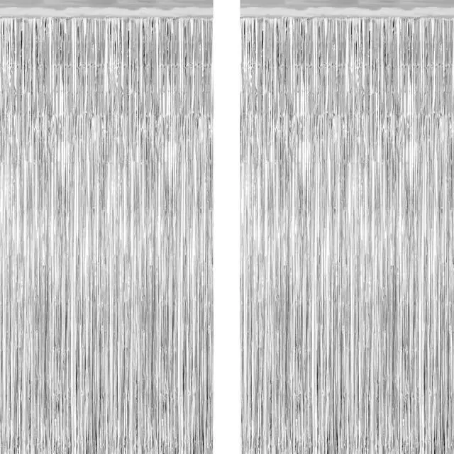 Main image of 2 Pack Tinsel Backdrop, 3.28 FT x 7.05 FT Birthday Party Decorations, Silver Party Streamer Fringe Curtains Foil Backdrop, Metallic Silver Photo Props Party Supplies Party Decor