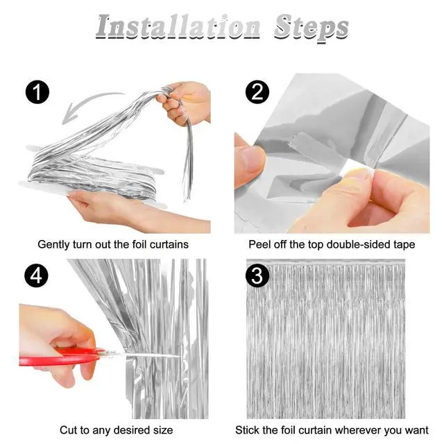 Alt view image 3 of 7 - 2 Pack Tinsel Backdrop, 3.28 FT x 7.05 FT Birthday Party Decorations, Silver Party Streamer Fringe Curtains Foil Backdrop, Metallic Silver Photo Props Party Supplies Party Decor