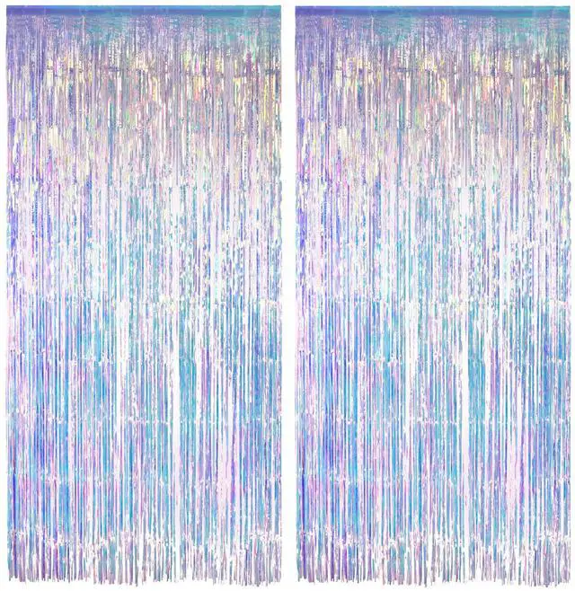 Main image of Iridescent Party Streamers Backdrop - GREATRIL Neon Transparent Holographic Tinsel Foil Fringe Curtain for Mermaid/Frozen/Sea/Euphoria/ERAS Party Theme Decorations 3.2ft x 6.5ft 2 PCS