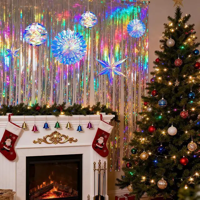 Alt view image 2 of 7 - Iridescent Party Decorations, Hanging Honeycomb Balls, Paper Fans & 3D Star Ornaments, Holographic Ceiling Decor for Birthday, Wedding, Baby Shower, Christmas, Disco & Euphoria Theme Parties