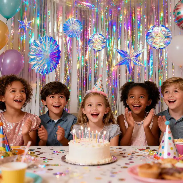Alt view image 7 of 7 - Iridescent Party Decorations, Hanging Honeycomb Balls, Paper Fans & 3D Star Ornaments, Holographic Ceiling Decor for Birthday, Wedding, Baby Shower, Christmas, Disco & Euphoria Theme Parties