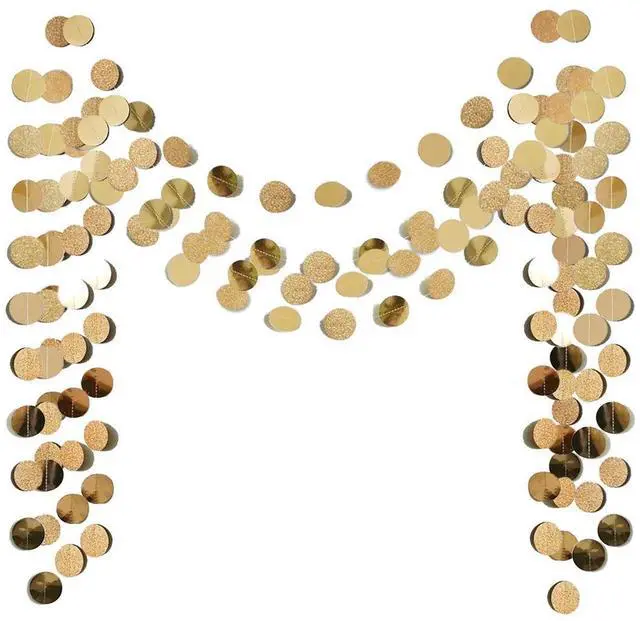 Main image of 6 Pcs Glitter Champagne Gold Paper Circle Dots Garland (52 Feet) Party Hanging Bunting Birthday Party Decorations Engagement Party Bridal Shower Wedding Baby Shower Christmas Supplies Photo Backdrop