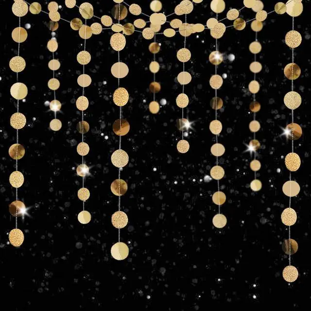 Alt view image 2 of 7 - 6 Pcs Glitter Champagne Gold Paper Circle Dots Garland (52 Feet) Party Hanging Bunting Birthday Party Decorations Engagement Party Bridal Shower Wedding Baby Shower Christmas Supplies Photo Backdrop