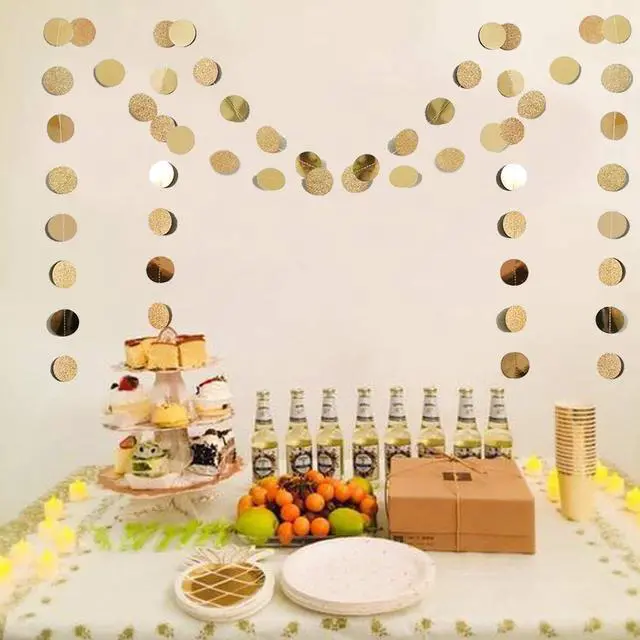 Alt view image 3 of 7 - 6 Pcs Glitter Champagne Gold Paper Circle Dots Garland (52 Feet) Party Hanging Bunting Birthday Party Decorations Engagement Party Bridal Shower Wedding Baby Shower Christmas Supplies Photo Backdrop