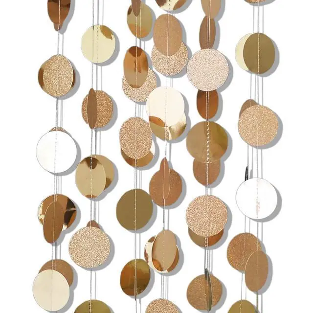 Alt view image 4 of 7 - 6 Pcs Glitter Champagne Gold Paper Circle Dots Garland (52 Feet) Party Hanging Bunting Birthday Party Decorations Engagement Party Bridal Shower Wedding Baby Shower Christmas Supplies Photo Backdrop