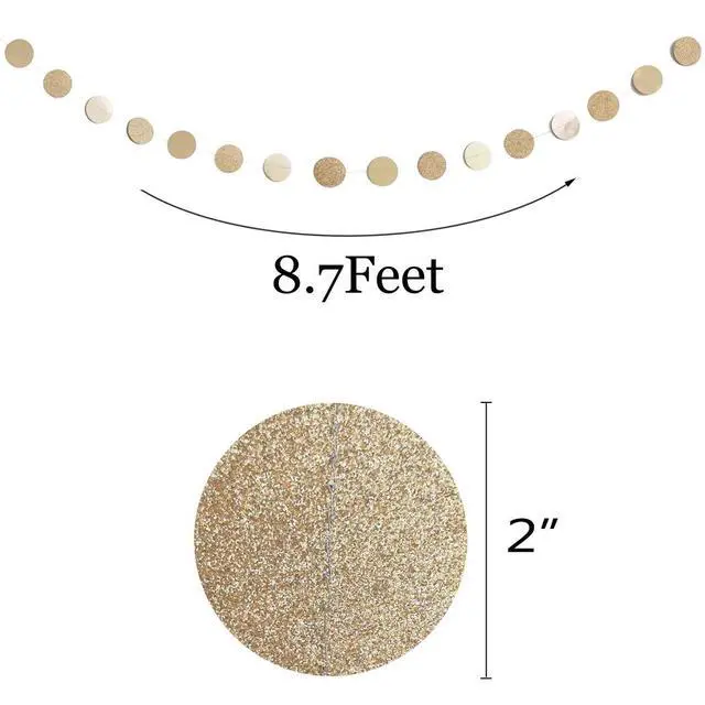 Alt view image 6 of 7 - 6 Pcs Glitter Champagne Gold Paper Circle Dots Garland (52 Feet) Party Hanging Bunting Birthday Party Decorations Engagement Party Bridal Shower Wedding Baby Shower Christmas Supplies Photo Backdrop