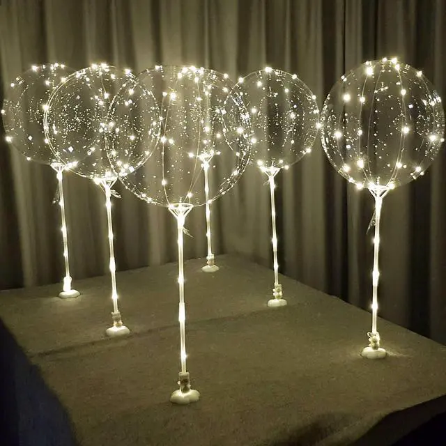 Main image of warm white 6pc LED Light up Balloon with sticks, stands and batteries, Table top centerpieces for party, no helium required DIY Kit (warm white)