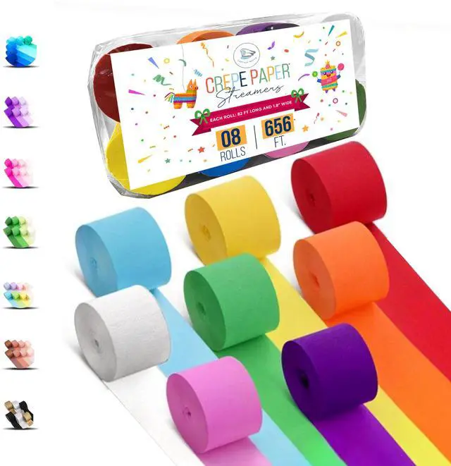 Main image of 8 Crepe Paper Streamers Rolls, 656ft Pack of Unique 8 Rainbow Streamers Party Decorations, Birthday Streamers, Party Streamers for Wedding Decoration (1.8 inch x 82 ft/Roll)