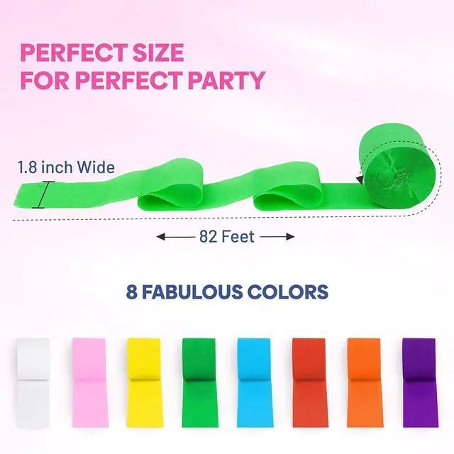 Alt view image 3 of 7 - 8 Crepe Paper Streamers Rolls, 656ft Pack of Unique 8 Rainbow Streamers Party Decorations, Birthday Streamers, Party Streamers for Wedding Decoration (1.8 inch x 82 ft/Roll)