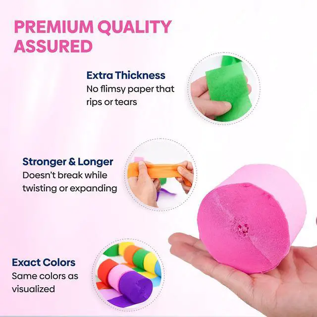 Alt view image 4 of 7 - 8 Crepe Paper Streamers Rolls, 656ft Pack of Unique 8 Rainbow Streamers Party Decorations, Birthday Streamers, Party Streamers for Wedding Decoration (1.8 inch x 82 ft/Roll)