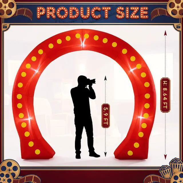 Alt view image 2 of 7 - 10ft Movie Night and Casino Inflatable Garland Arch with LED Lights and Air Blower Giant Party Photo Booth for Outdoor Birthdays Carnivals and Themed Events (Movie Night Style,Red)