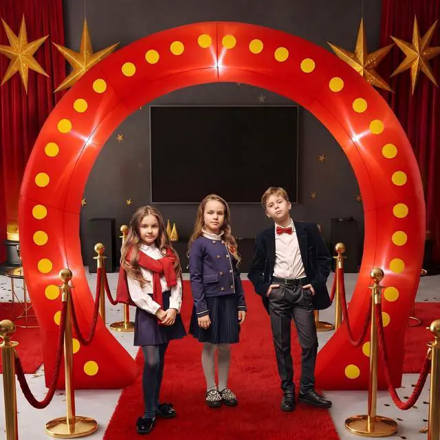 Alt view image 6 of 7 - 10ft Movie Night and Casino Inflatable Garland Arch with LED Lights and Air Blower Giant Party Photo Booth for Outdoor Birthdays Carnivals and Themed Events (Movie Night Style,Red)
