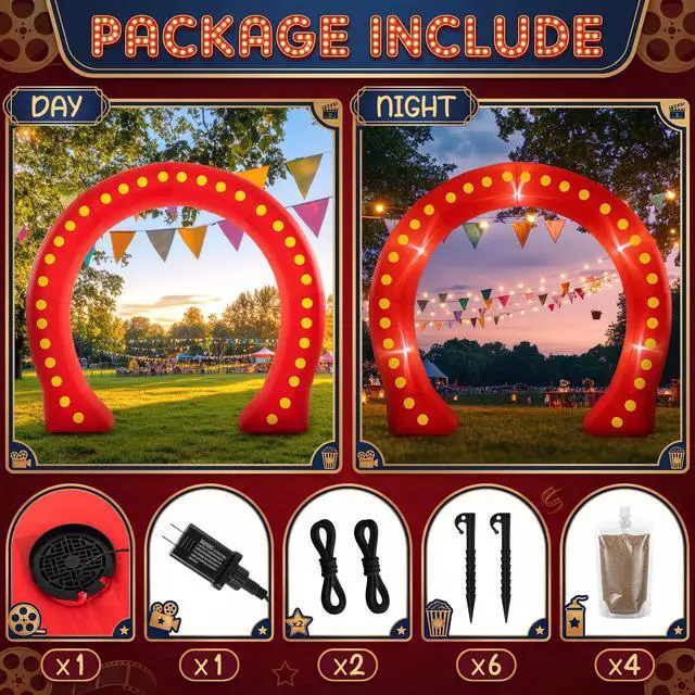 Alt view image 3 of 7 - 10ft Movie Night and Casino Inflatable Garland Arch with LED Lights and Air Blower Giant Party Photo Booth for Outdoor Birthdays Carnivals and Themed Events (Movie Night Style,Red)