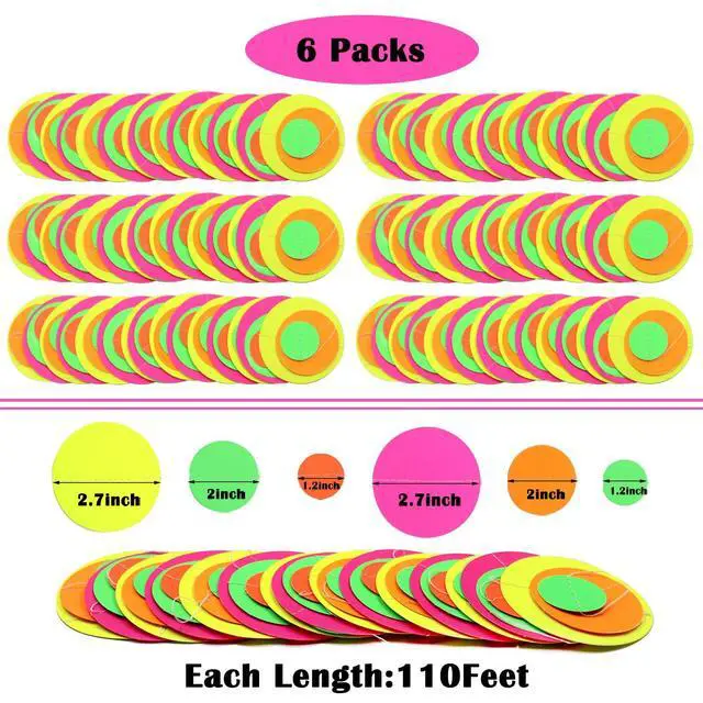 Alt view image 6 of 7 - 110feet UV Round Dot Paper Neon Garland Streamers Black Light Neon Decorations for Dark Glow Party UV Reactive Glow in The Dark Party Supplies Wedding Birthday Banner Decoration