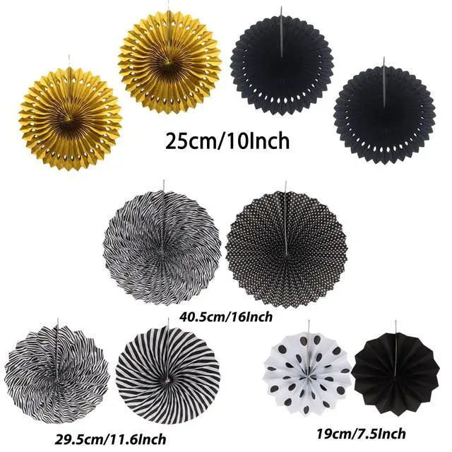 Alt view image 4 of 7 - Party Decorations, 41 Pcs Black and Gold Papar Fans Pompoms Garlands String Tissue Paper Tassel for Graduation Congrats Grad New Years Wedding Birthday Party
