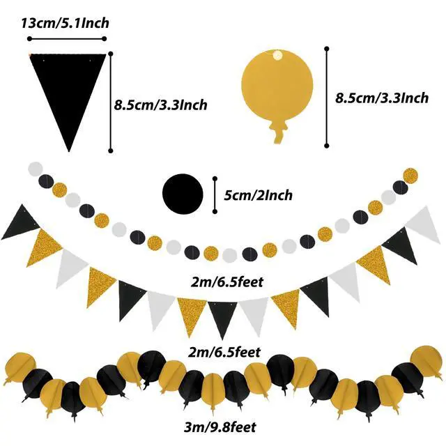 Alt view image 5 of 7 - Party Decorations, 41 Pcs Black and Gold Papar Fans Pompoms Garlands String Tissue Paper Tassel for Graduation Congrats Grad New Years Wedding Birthday Party