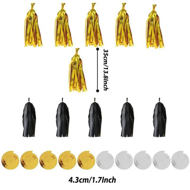 Alt view image 6 of 7 - Party Decorations, 41 Pcs Black and Gold Papar Fans Pompoms Garlands String Tissue Paper Tassel for Graduation Congrats Grad New Years Wedding Birthday Party