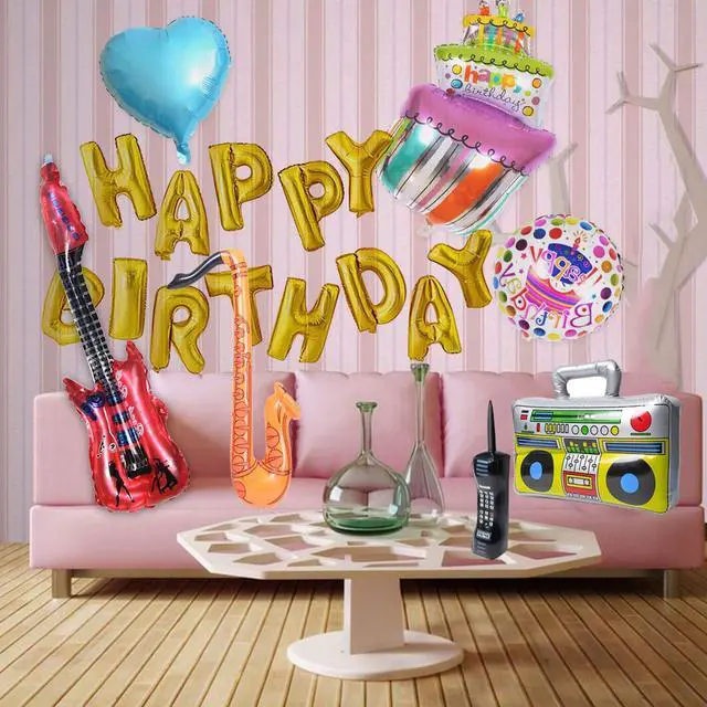 Alt view image 3 of 6 - Inflatable Rock Star Toy Set, 7 Pack Inflatable Boom Box Mobile Phone Guitar Bass Party Props for 80's 90's Party Decorations, Rock and Roll Party Favors Supplies, Christmas Birthday Party Gifts.